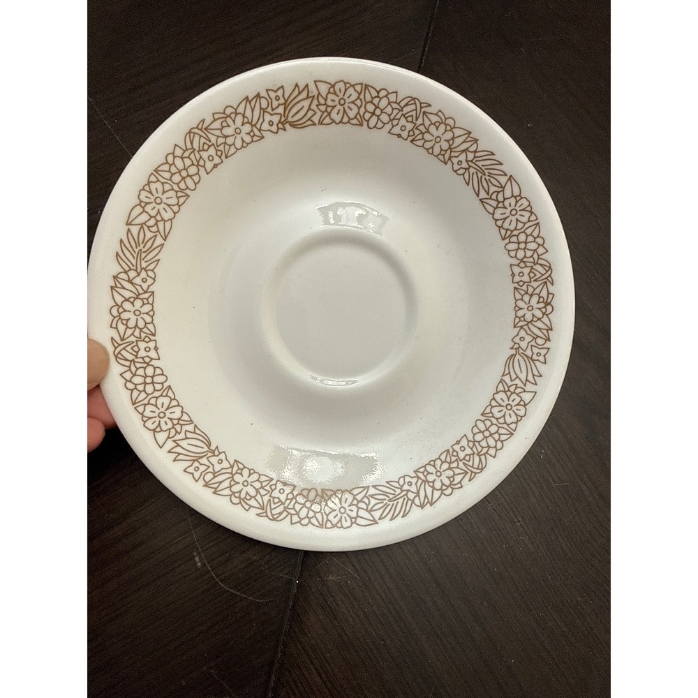 Corelle Woodland Brown Saucer Vintage Corning Floral White Tan 6.25 Inch USA